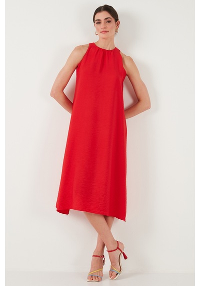 Lela Regular Fit Halter Yaka Midi Boy Bayan Elbise 67810049 Nar Çiçeği