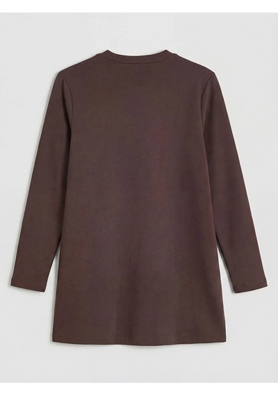 Lc Waikiki Kahverengi Bisiklet Yaka Kadın Sweatshirt Tunik