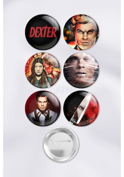Dexter Çanta Süsü İğneli Buton Rozet Seti 6 Adet Altılı