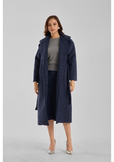 Lacivert Buklet Kaşe Oversize Kaban Lacivert