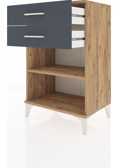 Hyperion Komodin Tek Raflı 2 Çekmeceli 60x44x96 Çam-antrasit Atlas Çam