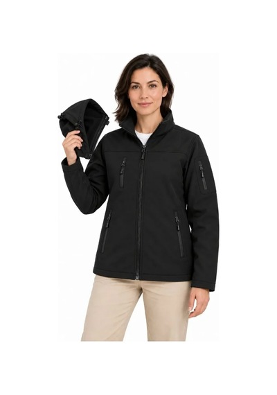 Butik İstanbul Su Geçirmez Softshell İçi Polar Astarlı Çıkarılabilir Kapüşonlu 4 Cepli Mont Ceket - Siyah