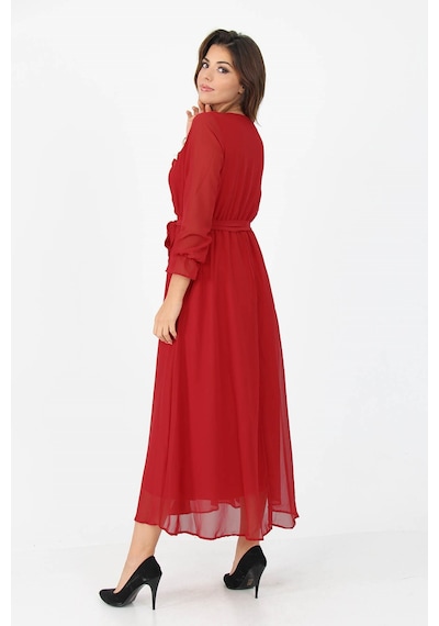 Neşeli Butik Kadın Kruvaze Yaka Bağlama Detaylı Yeni Sezon Uzun Şifon Elbise Kts003 Kırmızı Neşeli Butik Kadın Kruvaze Yaka Bağlama Detaylı Yeni Sezon Uzun Şifon Elbise Kts003 Kırmızı