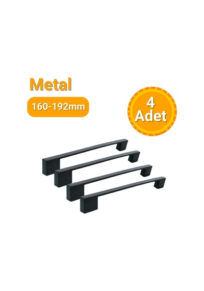4 Adet Kare Mat Siyah Metal Mobilya Kulpu 160mm - 192mm Mat - Siyah