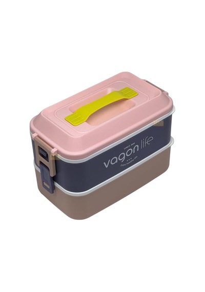 Bento 1000ml Lunchbox 2 Katlı 3 Bölmeli Paslanmaz Çelik Sefer Tası Yemek Kutusu Pembe-mor Çok Renkli