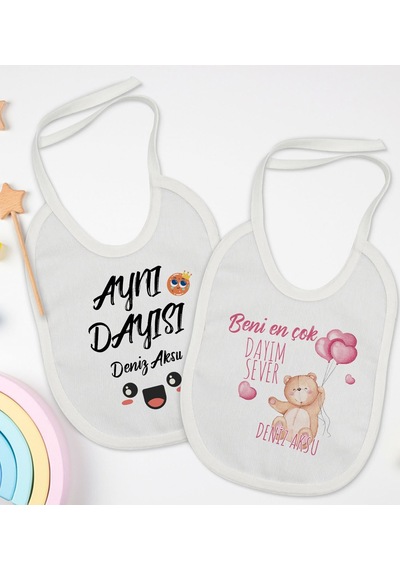 BK Kids Kişiye Özel Dayı Tasarımlı 2’li Beyaz Mama Önlüğü-1 Beyaz