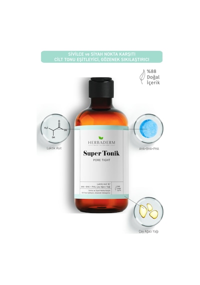 Herbaderm Pore Tight Sivilce, Siyah Nokta Karşıtı Super Tonik Laktik Asit %7 250 Ml