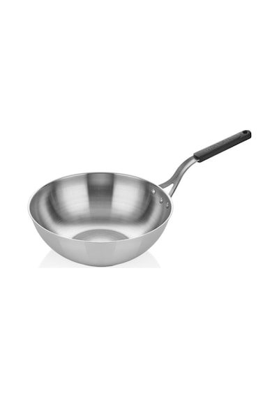 Çelik Wok Tava 28cm - Silikonlu Sap Gri