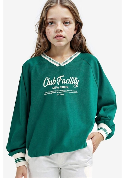 Defacto Kız Çocuk Oversize Geniş Kalıp V Yaka Baskılı Okul Sweatshirt F7583a825augn651 Yeşil