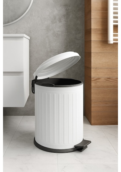 Vintage 5 Lt Yavaş Kapanır Kapaklı Ofis Mutfak Banyo Balkon Çöp Kovası Beyaz Beyaz