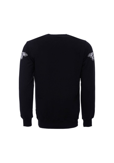 Baskılı Siyah Bisiklet Yaka Sweatshirt - Wessi Siyah