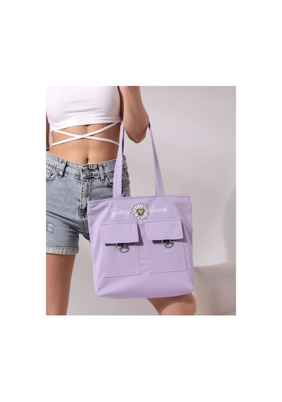 Toz Vintage Spring Break Yazılı Kol Omuz Çanta Mor
