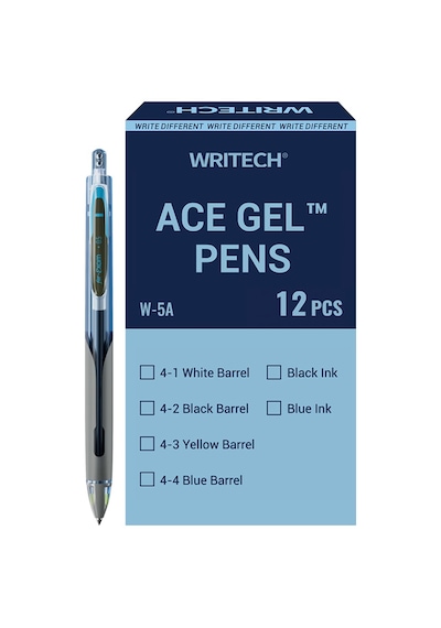 Wrıtech W-5a Age 0,5mm Mavi Gövde Siyah Jel Kalem - 12'li Kutu Ahşap