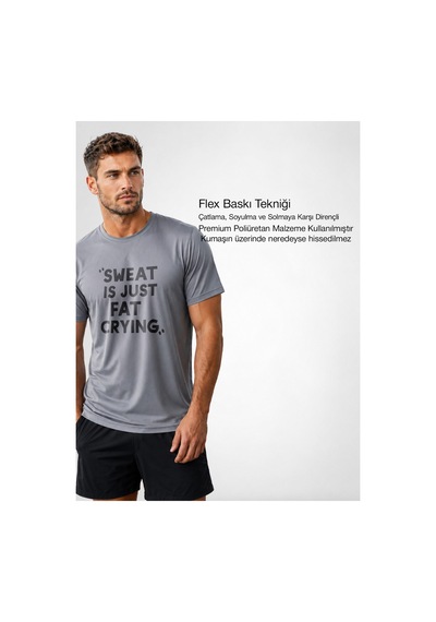 North Whiskers Sweat Is Just Fat Crying Baskılı Spor Tişört, Dry Touch Nefes Alabilir Koşu Tişörtü Gri - 888961856 Gri - 888961856 Gri