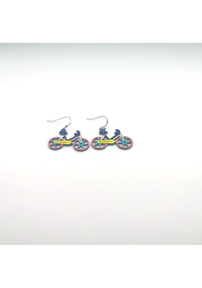 Tedz Collection Kırmızı Bisiklet Pin Küpe Çok Renkli