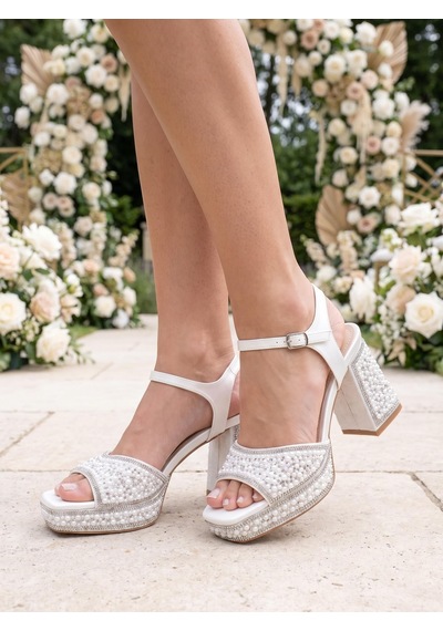 Nesil Shoes Carel 109 Sedef Taşlı Platform Kadın Sandalet