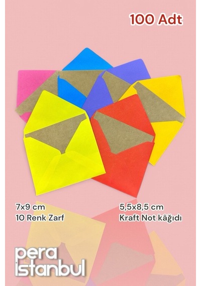 100 Adet Mini Zarf 70mmx90mm 10 Renk Zarf Hediye Doğum Günü Dilekleri Zarfı Kraft Not Kartlı