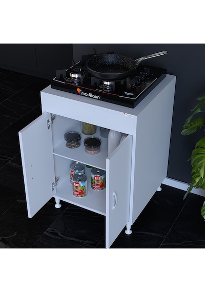 Modilayn Aymen 2 Kapaklı 1 Raflı 59,6 X 85 X 56 Cm Set Ocak Özel Ölçü Üretim 2 Geniş Yüksek Derin Göz Bölmeli Tezgah Yanı Hazır Mutfak Dolabı