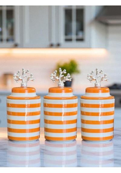 Baharatlık - Seramik Kapaklı 3 Lü Soft Sarı Zebra Gümüş