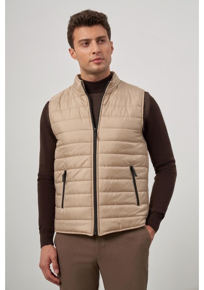 İmza Bej Kapitone Dik Yaka Düz Garnisiz-biyesiz Slim Fit Yelek 1009245150 Bej