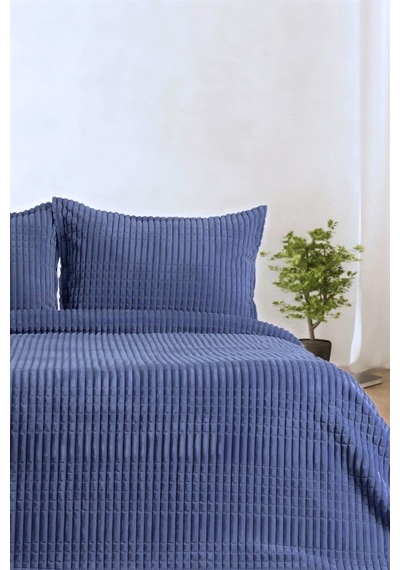Merinos Modern Line 3 Parça Çift Kişilik Battaniye Seti Lacivert