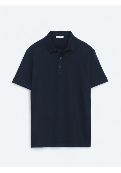 Kip Lacivert Düz Polo Yaka %100 Pamuk T-shirt