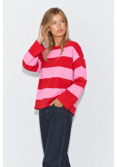 Hiccup Bıpantolon Kadın Oversize Çizgili Bisiklet Yaka Sweatshirt Çok Renkli 01
