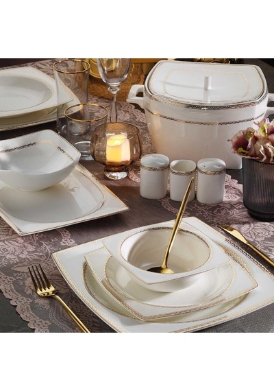 Aryıldız Yemek Takımı 60 Parça Square Porselen 31037 Gold
