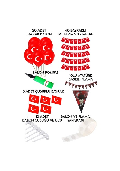 23 Nisan Süsleri Türk Bayrağı Balon Bayrak Flama Çubuklu Bayrak Paketi Ve Ev Kreş Okul Süsleme Seti