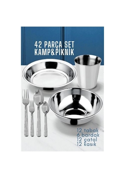 Zenvac 42 Parça Tabak Kase Bardak Çatla Kaşık Seti Kamp Piknik Seti 721970 Zenvac29 Renkli