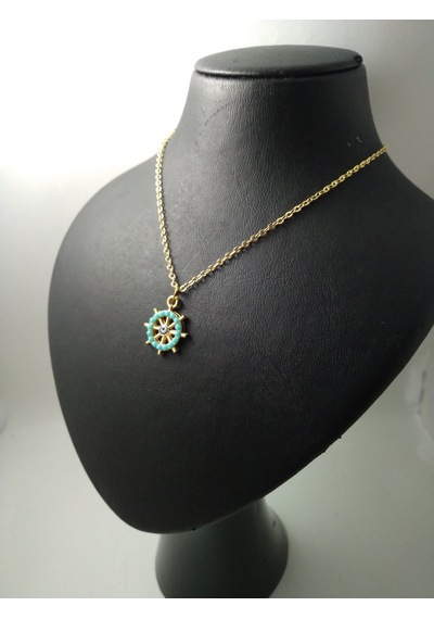Turkuaz (Firuze) Taşlı Dümen Modeli  Kolye Altın