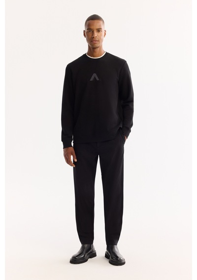 Avva Erkek Siyah Bisiklet Yaka Pamuklu Bi-stretch Baskılı Regular Fit Sweatshirt A52y1305