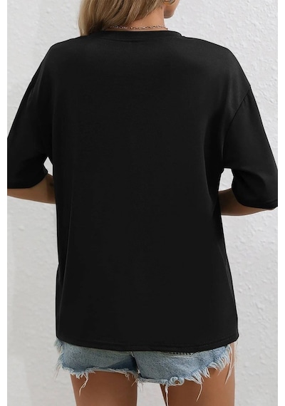 Unisex Uzay Temalı Baskılı Tasarım Tshirt SIYAH