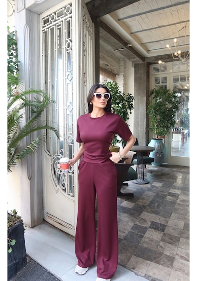 Kechi Woman Oysho Kumaş Detay Bağlamalı Takım Bordo