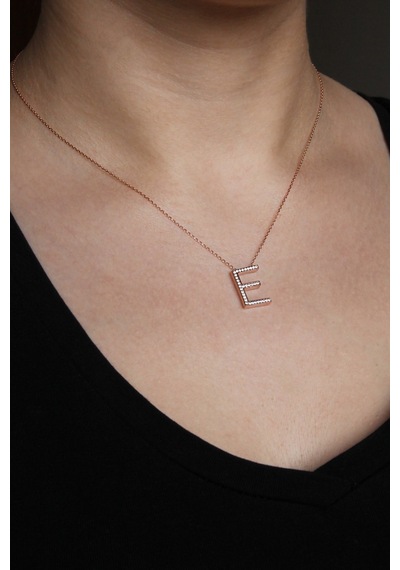 925 Ayar Gümüş Rose E Harfi Kolye - 23089501 Rose Gold