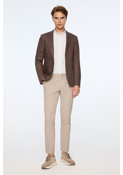 Morven Erkek Kahve Dokuma Trend Düz Slim Fit Mono Yaka Ceket 26ys002004400 Kahve