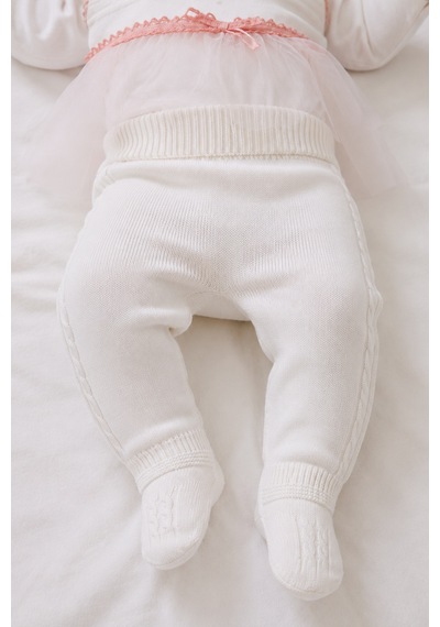 %100 Pamuk Örme Bebek Patikli Pantolon İçlik Tayt 50187 Ekru