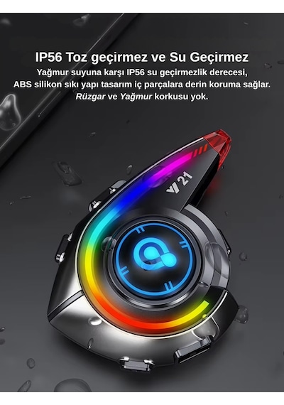 Wearfitpro Y21 Rgb Işık Efektli İntercom Bluetooth Motosiklet Kask Kulaklığı İntercom Kulaklık
