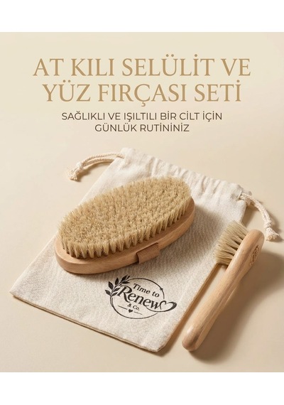 %100 Doğal At Kılı Selülit Fırçası Ve Yüz Fırçası Seti