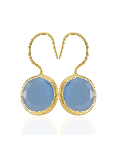 Kadir Jewellery 22 Ayar Altın Kaplama Kadın Taşlı Küpe -el İşçiliği Ve Hipoalerjenik Küpe -e01 Buz Mavisi