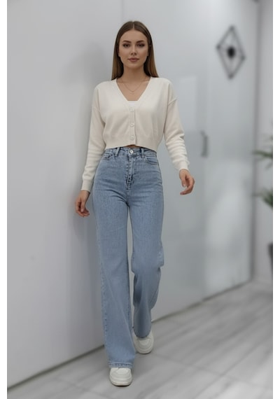 Woddi Nova Kadın Yüksek Bel Kar Yıkama Salaş Jeans Wide Leg Geniş Paça Palazzo Kot Pantolon Taş