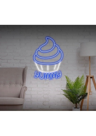 Yummy Yazılı Ve Şekilli Neon Tabela Mavi