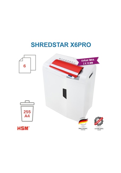 HSM SHREDSTAR X6 PRO Evrak İmha Makinesi / Kağıt Kırpma Makinesi - CD İmha Makinesi - 2x15 MM - 20 L