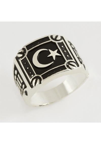 Csmtex 8 Ay Yıldız Metal Erkek Yüzük-gümüş Rengi Sarı