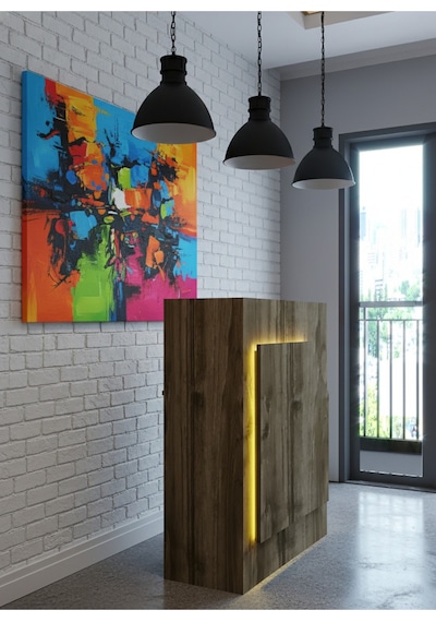 Resital Ledli Karşılama Bankosu G-90 Cm Ofis Kasa Resepsiyon Masası Banko-002-2-2