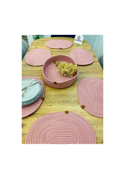Jüt Hasır Amerikan Servis Oval Supla Ve Sepet 7 Li Pembe Pembe