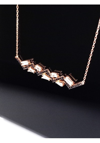 Gümüş Siyah Baget Zirkon Taşlı Gold Zincirli Kadın Trend Kolye Ö