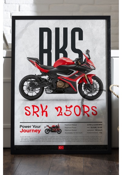 Rks Srk 250 Rs Siyah Ahşap Çerçeveli Poster, Dekoratif Motosiklet Duvar Tablosu