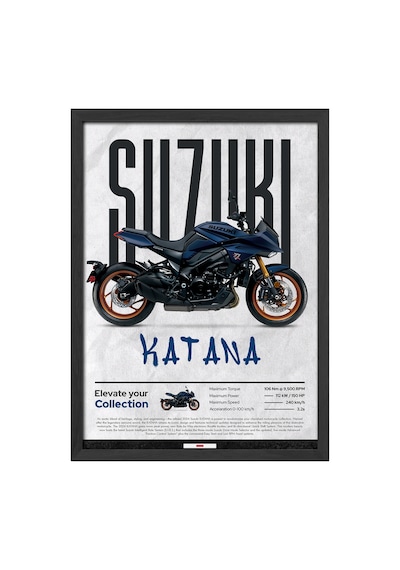 Suzuki Katana Siyah Ahşap Çerçeveli Poster, Dekoratif Motosiklet Duvar Tablosu