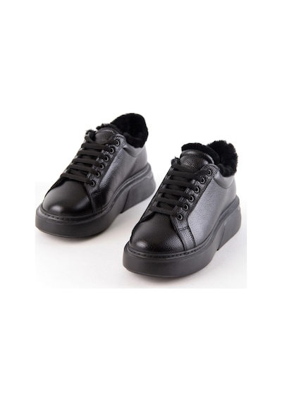 Kate Siyah Hakiki Deri Içi Kürklü Kadın Sneaker-Siyah